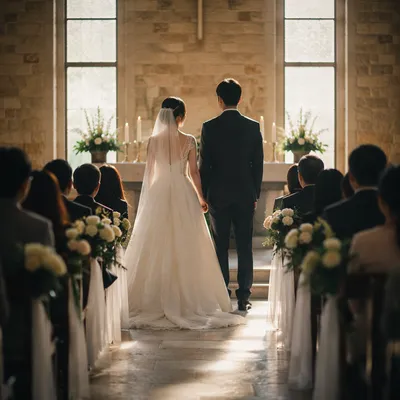 Asian Couple Wedding Ceremony in Stone Church