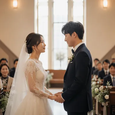 Asian Couple Wedding Ceremony in Church