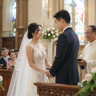 Asian Couple Wedding Ceremony in Church