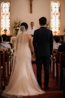 Asian Couple Wedding Ceremony in Church