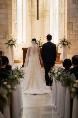 Asian Couple Wedding Ceremony in Stone Church