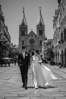 Asian Couple Leaving Church Wedding Ceremony