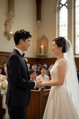 Joyful Asian Wedding Ceremony in Church