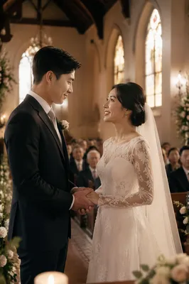 Asian Couple Wedding Ceremony in Church
