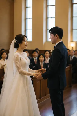 Asian Couple Wedding Ceremony in Church