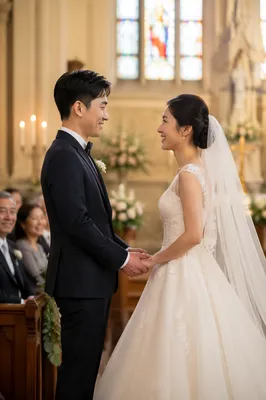 East Asian Couple at Church Altar