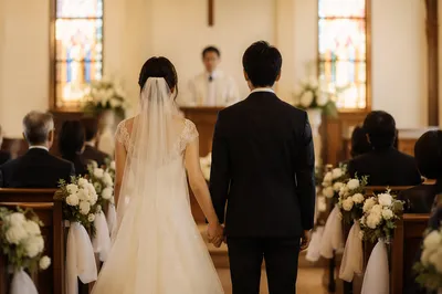 Asian Couple Wedding Ceremony in Church