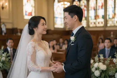 Asian Couple Wedding Ceremony in Church