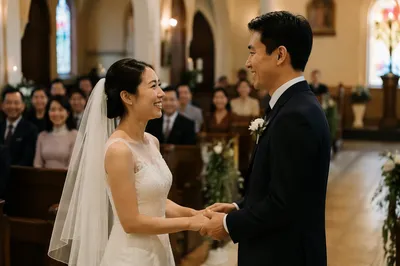 East Asian Couple Wedding in Church