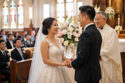 Asian Couple Wedding Ceremony in Church