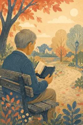 Elderly Asian Man Reading Bible in Park
