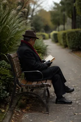 Elderly Asian Man Reading Bible in Park