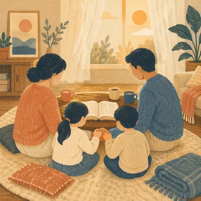 Asian Family Morning Bible Devotion at Home