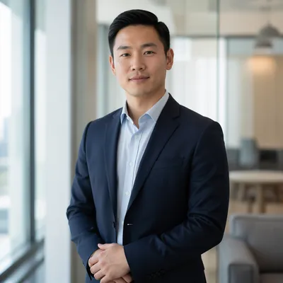 Confident East Asian Man in Modern Office