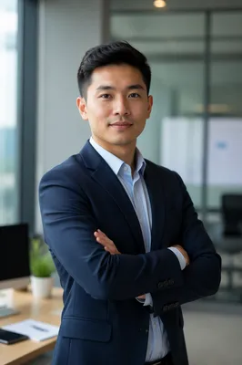 Confident Asian Man in Modern Office