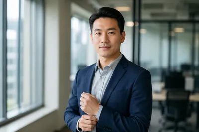 Confident East Asian Man in Office