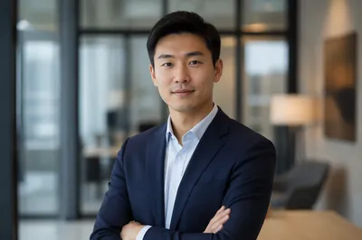 Confident East Asian Man in Office