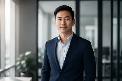 Confident Asian Man in Modern Office