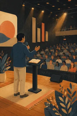 Asian Pastor Preaching on Modern Church Stage