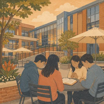 Asian Students Praying on University Campus