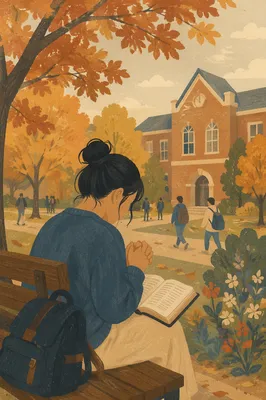 Asian University Student Praying with Bible