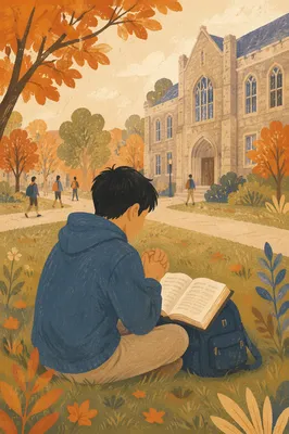 Asian Student Praying on University Campus