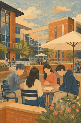 Asian Students Praying on University Campus