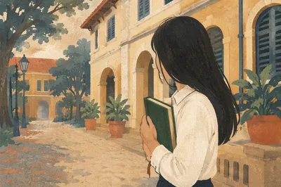 Asian Student Praying With Bible on Campus