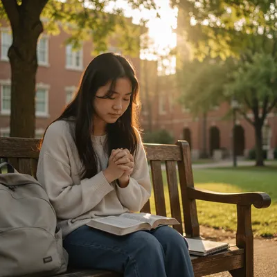Asian University Student Praying on Campus