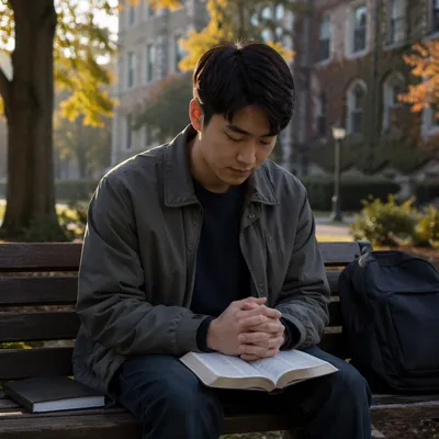 Asian University Student in Morning Prayer