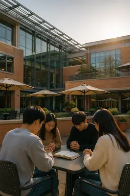 Asian Students Praying on University Campus