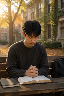 Asian University Student in Morning Prayer