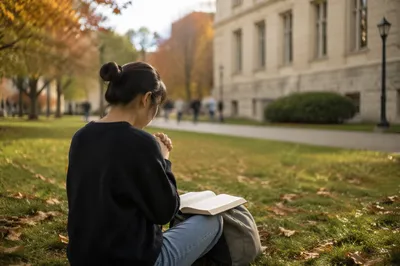 Asian Student Praying on University Campus