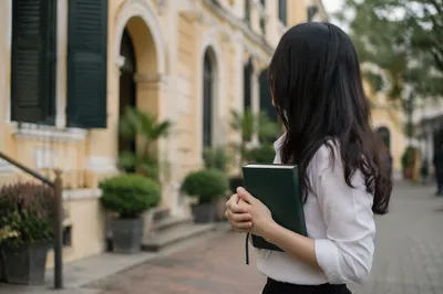 Asian University Student Praying with Bible