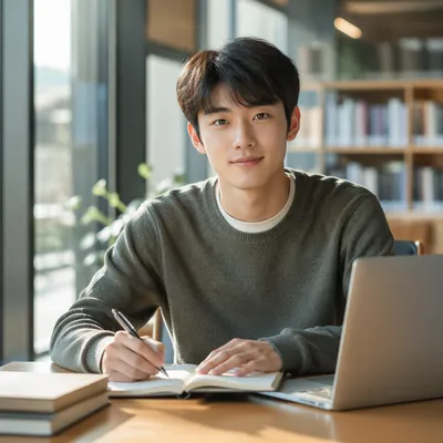 Friendly East Asian Teen in Library