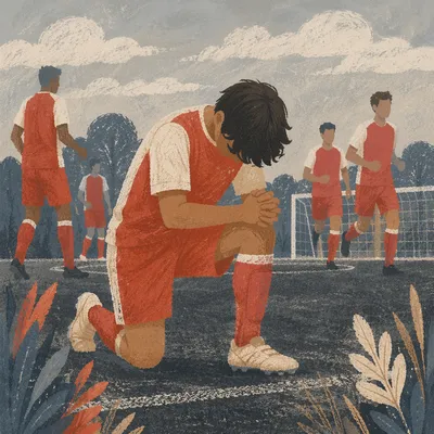 Soccer Athlete Kneeling in Prayer Before Match