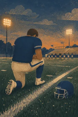 Athlete Kneeling in Prayer Before Game