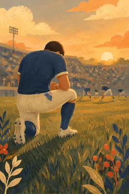 Athlete Kneeling in Prayer Before Game