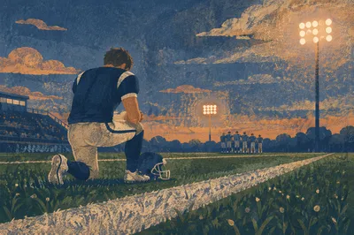 Athlete Kneeling in Prayer Before Game