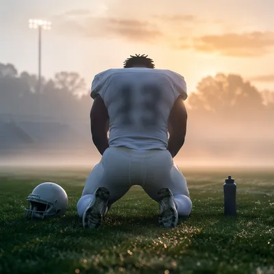 Athlete Kneeling in Prayer Before Game