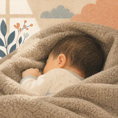 Peaceful Newborn Sleeping in Taupe Blanket