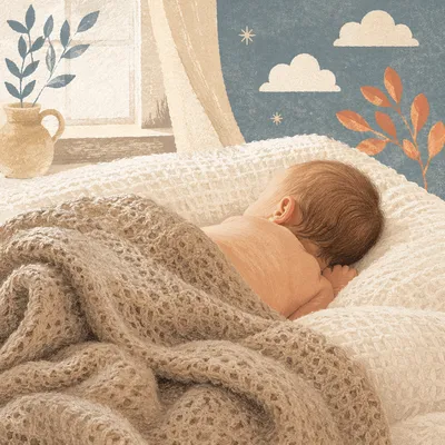Peaceful Newborn Sleeping on White Blanket
