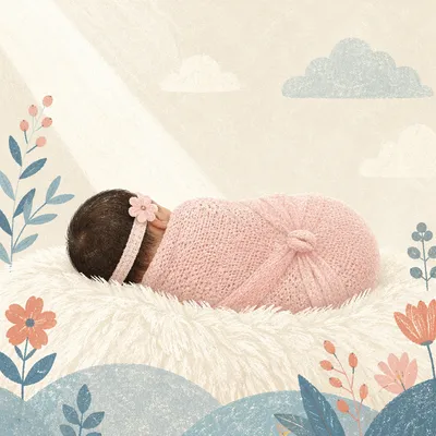 Peaceful Newborn in Pink Knit Swaddle