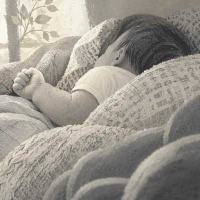 Peaceful Newborn Sleeping on Textured Blanket