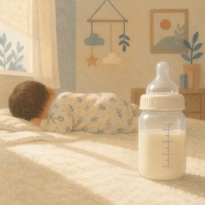 Peaceful Newborn Resting Beside Baby Bottle
