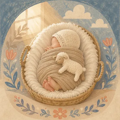 Peaceful Newborn Sleeping in Woven Basket