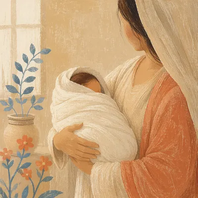 Peaceful Newborn Cradled in Ivory Blanket