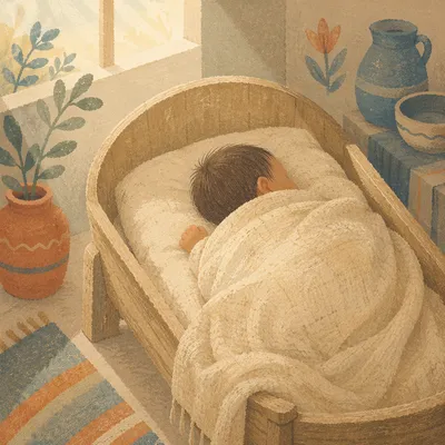 Peaceful Newborn Sleeping in Woven Blanket