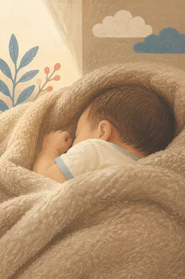 Peaceful Newborn Sleeping in Cozy Taupe Blanket
