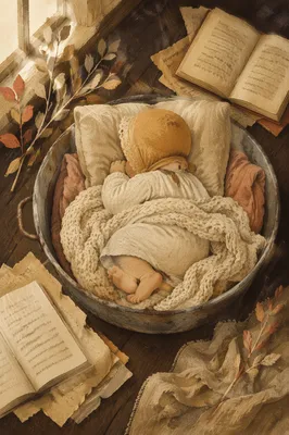 Peaceful Sleeping Newborn in Rustic Blanket
